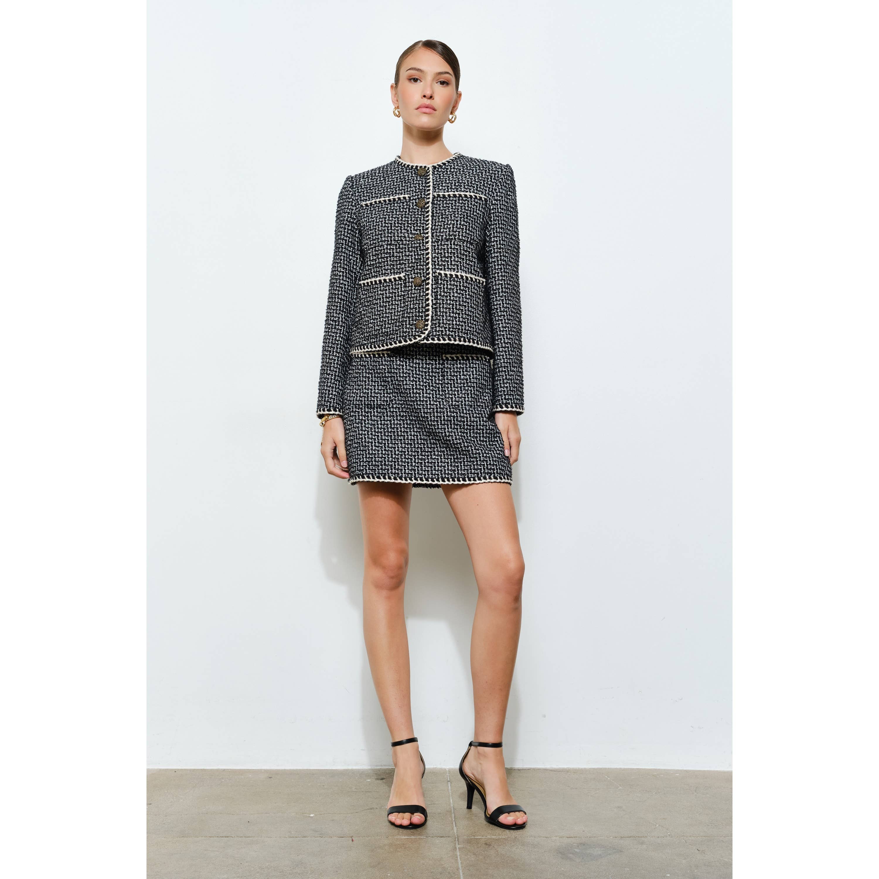 INA - Wholesale Jacket - Women's - Braided Trim Tweed Button-Up Jacket12