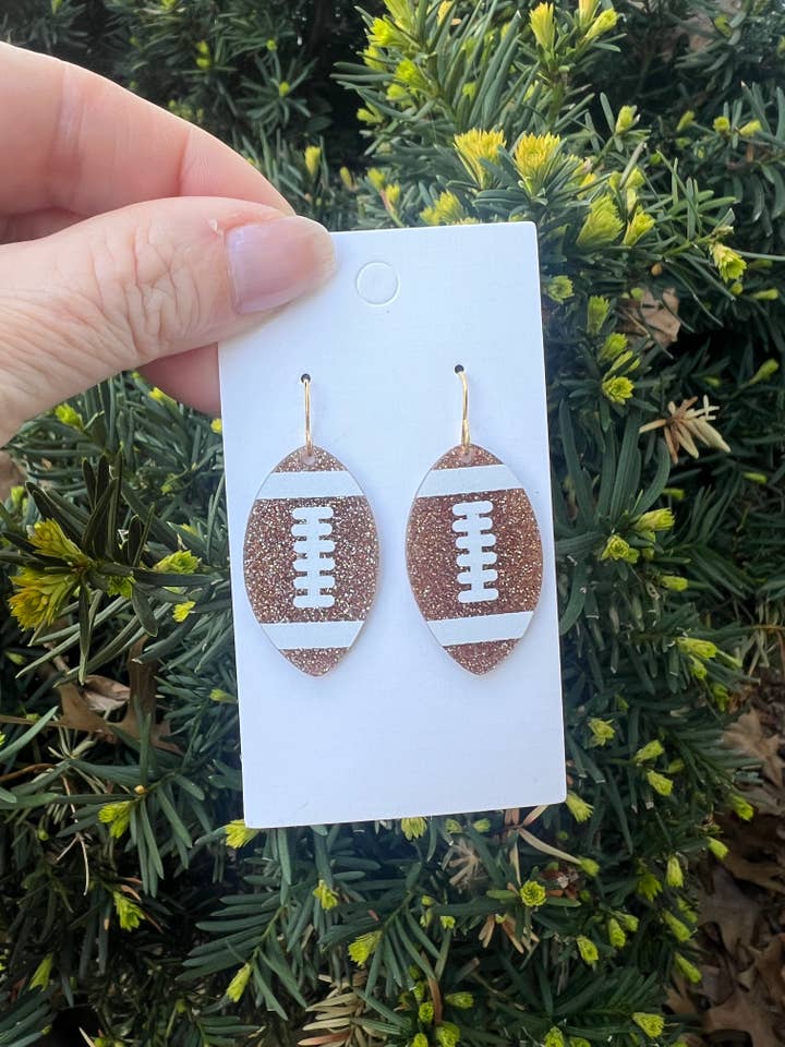 Football Acrylic Glitter Statement Earrings Super Bowl for wholesale by Baubles by B