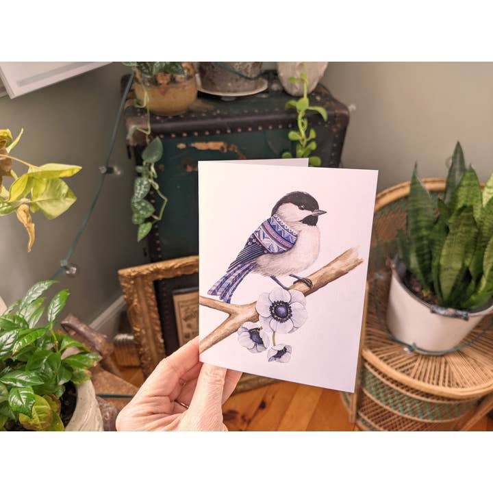 Chickadee With Patterned Feathers Notecard for wholesale by ALICIA'S INFINITY