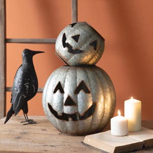 CTW Home Collection - Wholesale Lantern - Set of Two Galvanized Pumpkin Luminaries