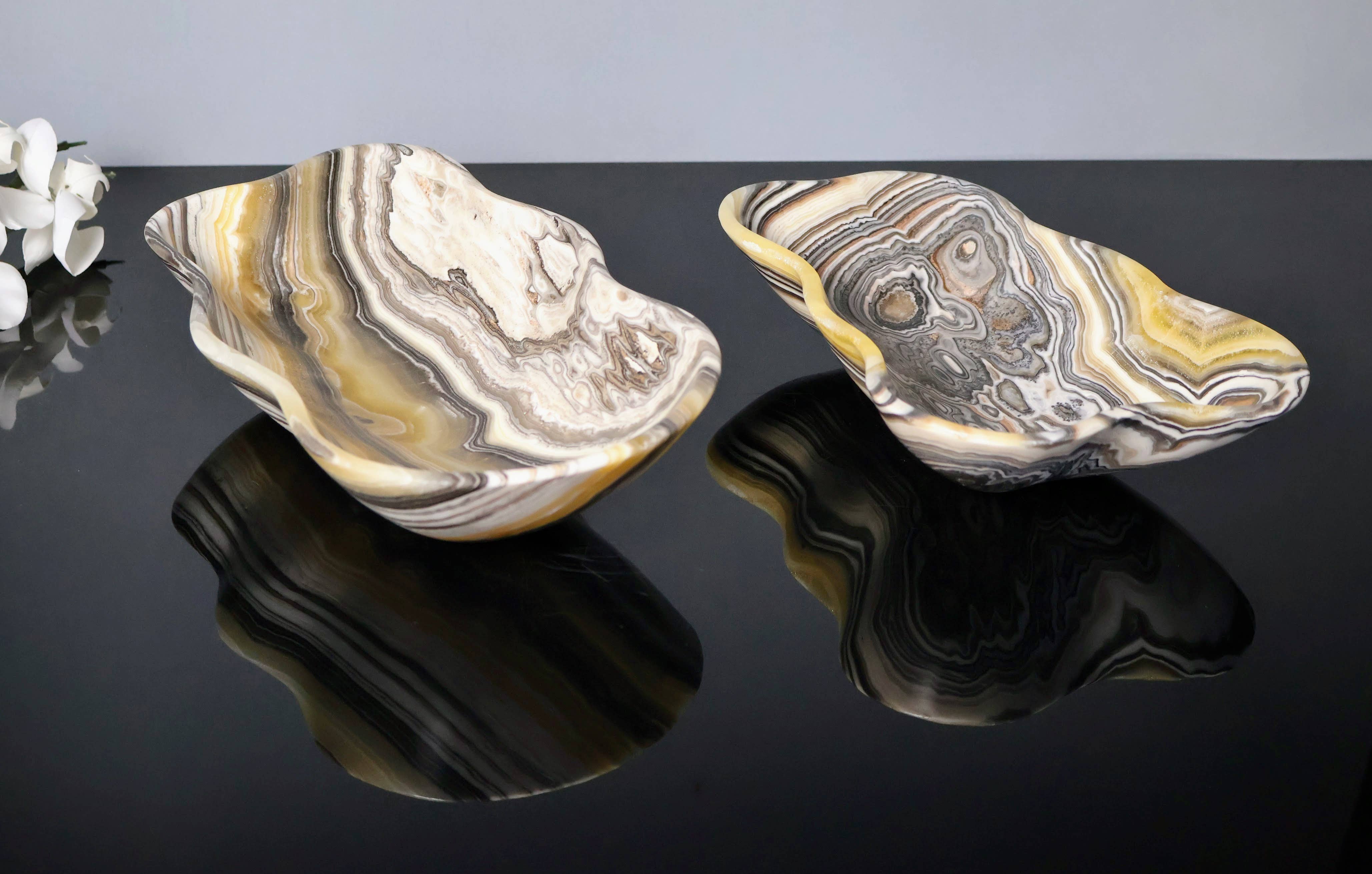 OnyxBowl - Venta al por mayor Bandejas/platos/boles decorativos - Exquisito Par de Cuencos Decorativos de Ónix Cebra, Piedra Decorativa3