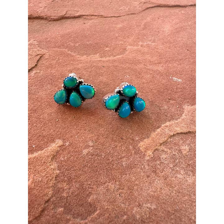 Nizhonitradersllc - Wholesale Stud/Post Earrings - Nizhoni “The Backroads” MINIS Blue Opal & Sterling Silver 4 Stone Earrings Handmade2