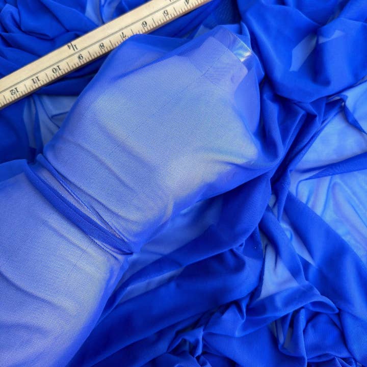 Royal Blue 4-Way Stretch Power Mesh Fabric by Yard, Luxury Sheer Soft for Bridal, Yoga Wear, Dresses, Lingerie, Activewear Event Decoration for wholesale on Faire