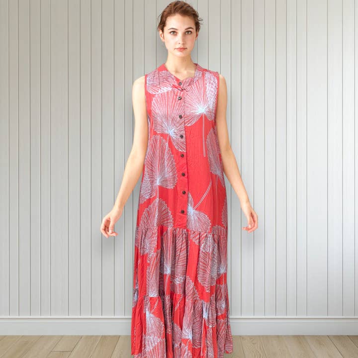 Muumuu Rainbow / DBA Princess Kaiulani Fashions - Wholesale Dress - Women's - Loulu Print Tired Half Button Resort Dress Plus Size 4