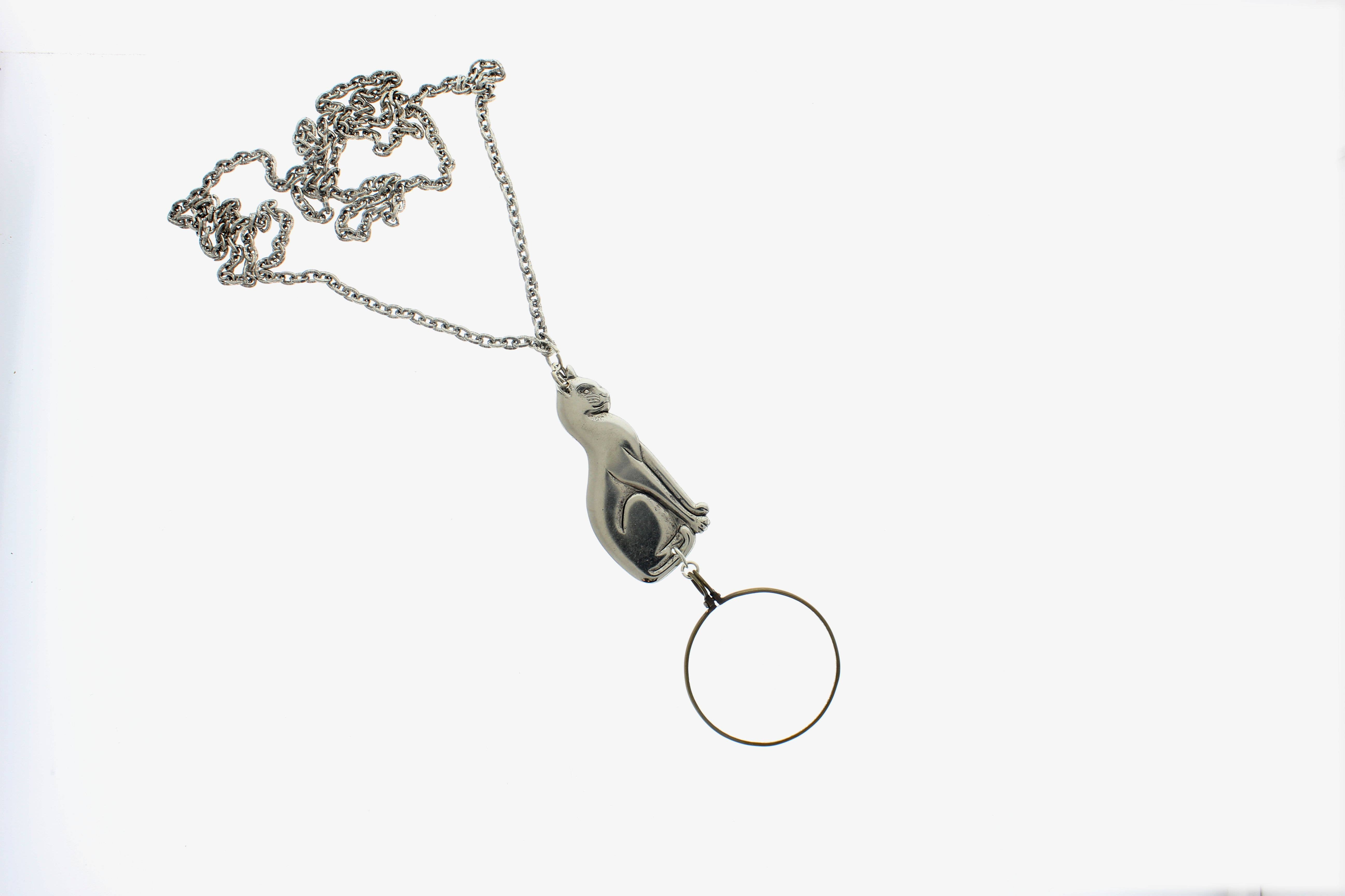 HHH Designs - Wholesale Pendant/Charm Necklace - Cat Monocle, 36' chain, made in USA, each