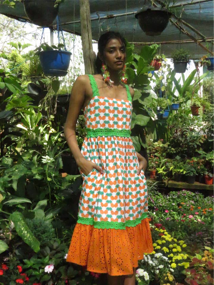 Vestido midi de encaje de algodón con estampado de piña para venta al por mayor de Chogaa NYC