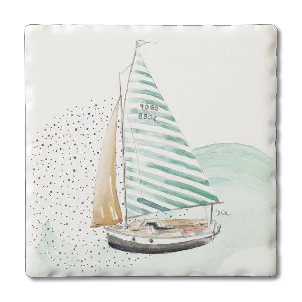 Zeilboot Single Absorbent Stone Tumbled Tile Coaster voor wholesale door CounterArt/Highland Home/Thirstystone