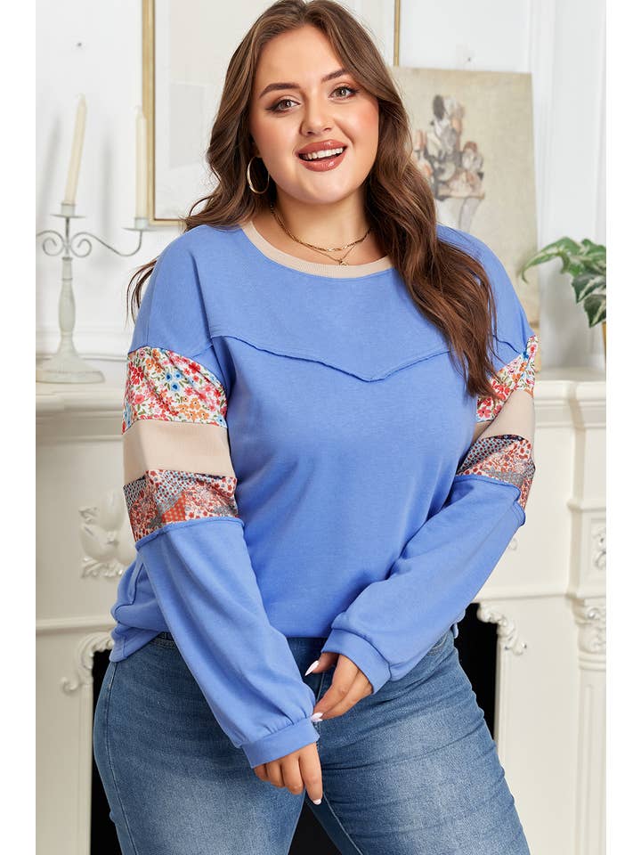 66DISCO - Wholesale Blouse - Women's - Exposed Seam Floral Mixed Patchwork Relaxed Plus Size Top4