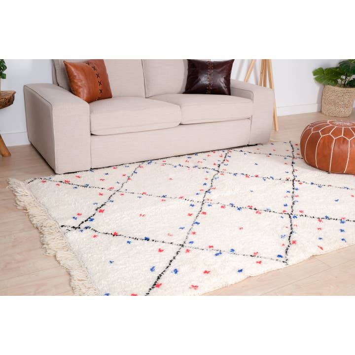 Moroccan Woven Treasures – wholesale Matta – Marockansk vit Shag-matta, Handvävd färgglad matta, Area Rug2