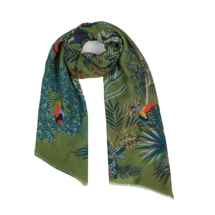 Woodland Embroidered Wool Scarf - Green for wholesale by Vismaya - A Brand by Shivani LLC