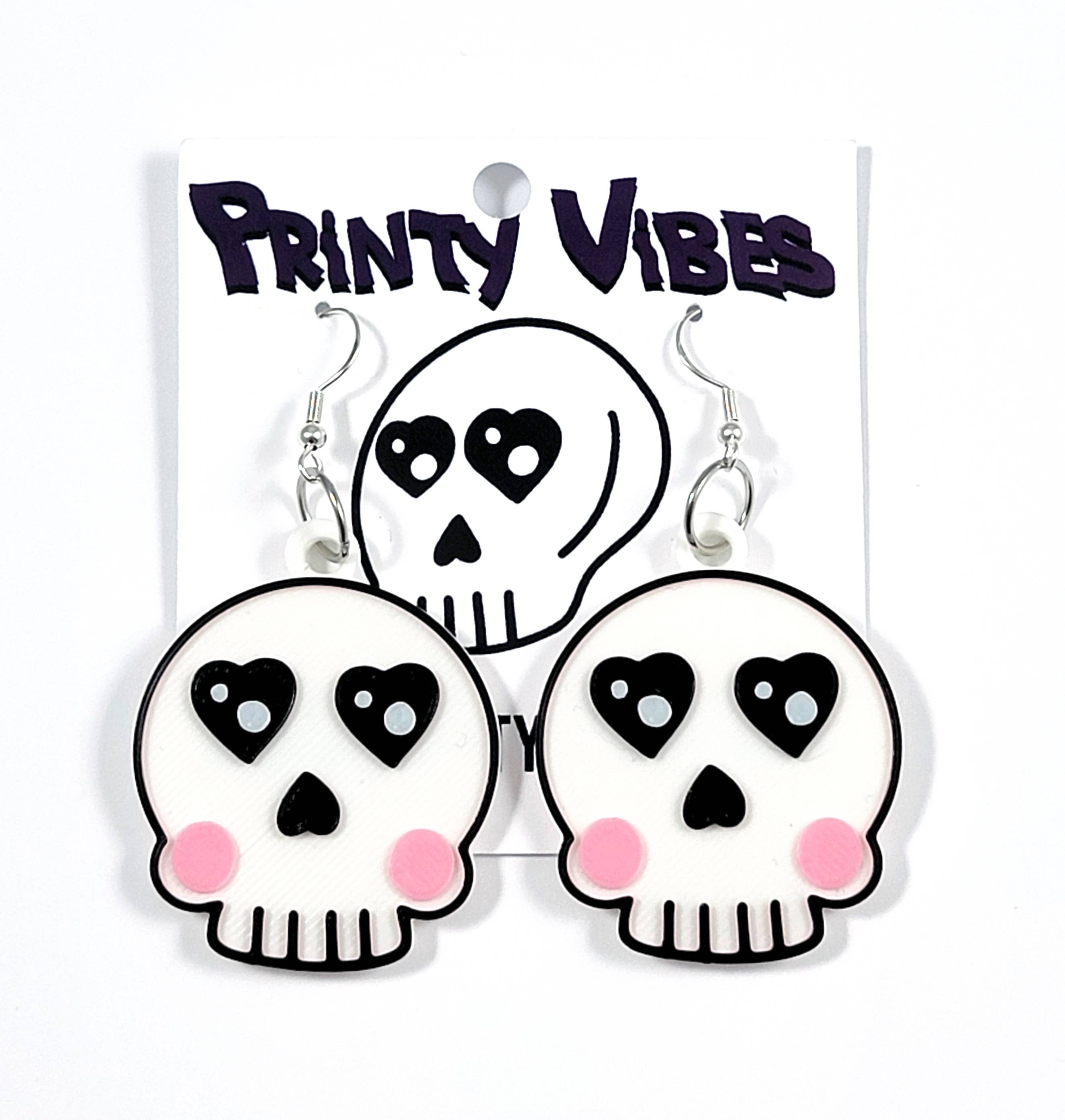 Printy Vibes - Vendita all'ingrosso Orecchini pendenti - Orecchini con teschio a forma di cuore, stampati3