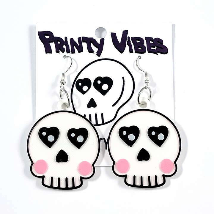 Printy Vibes - Vendita all'ingrosso Orecchini pendenti - Orecchini con teschio a forma di cuore, stampati3