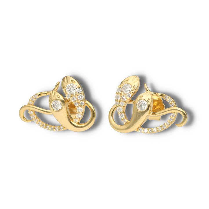 Large Diamond Snake Stud Earrings, Double Headed Snake Studs for wholesale by Pretty Different