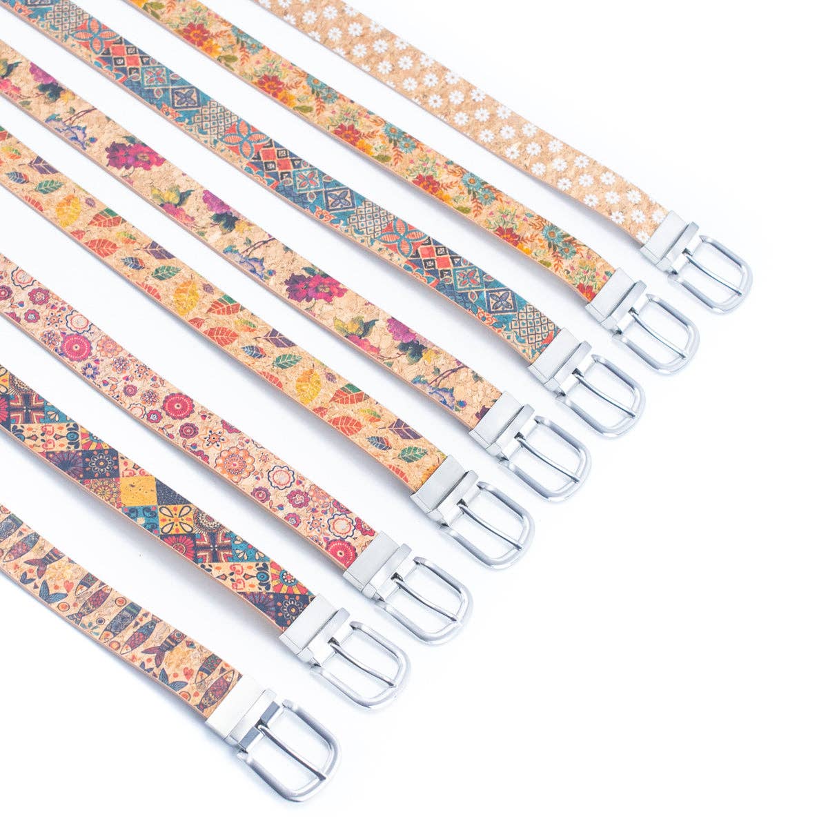 Meninas Bonitas Cork - Wholesale Riem - Dames - Damesriem van natuurlijk kurk met bloemprint en verstelbare gesp14