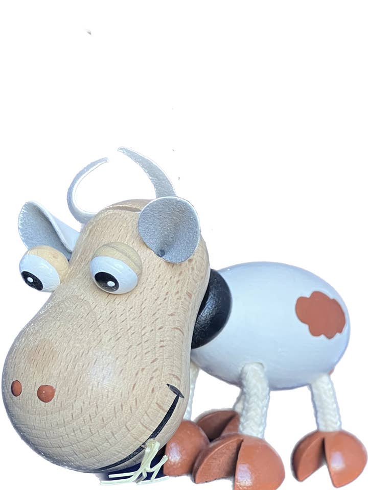 Handgefertigtes Holzspielzeug Bouncie - Bauernhof Kuh für den Großhandel von Toywood