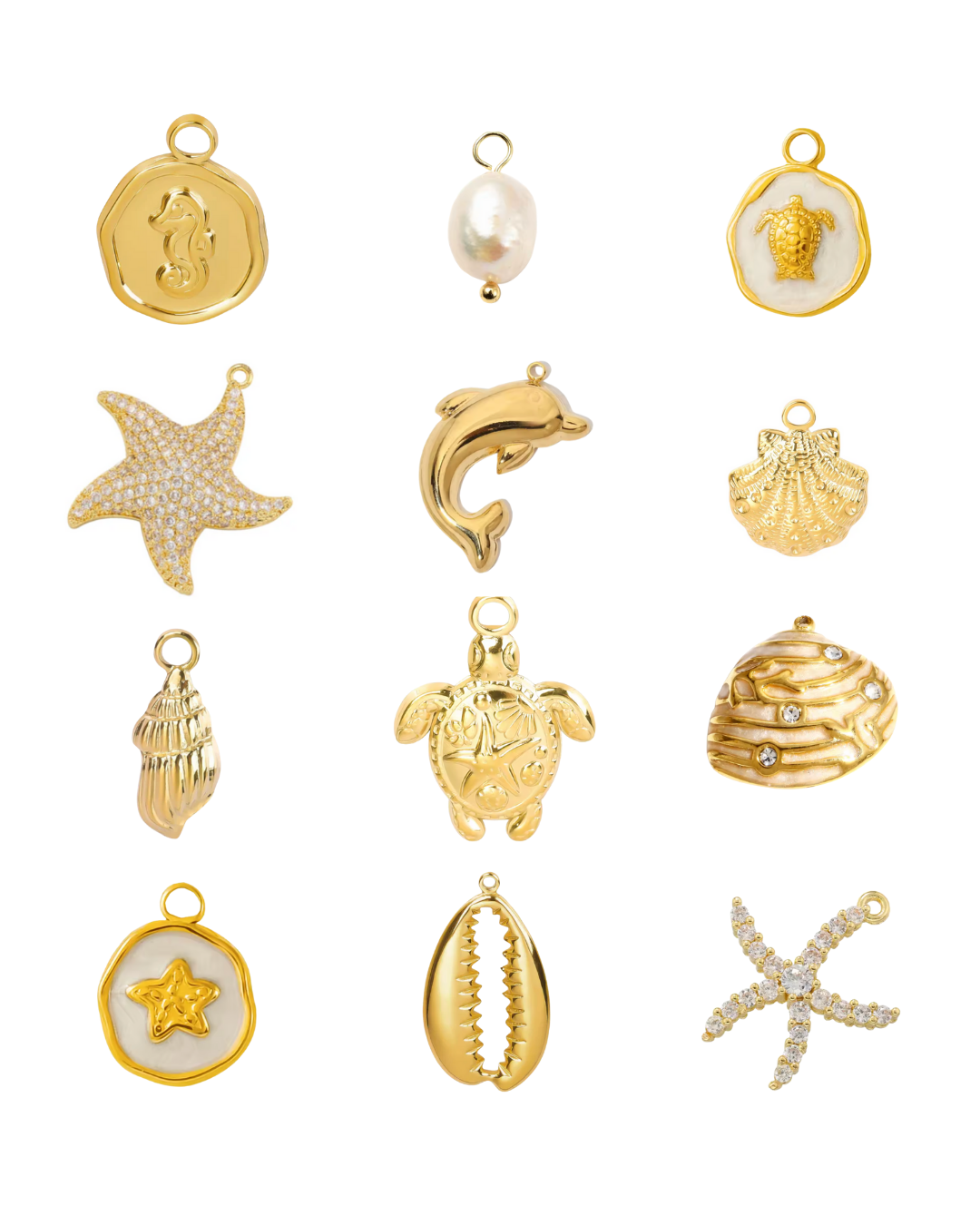 Coco Luna Collection - Wholesale Individual Charm/Pendant - White & Gold Ocean Life - Make A Charm Bracelet or Necklace24