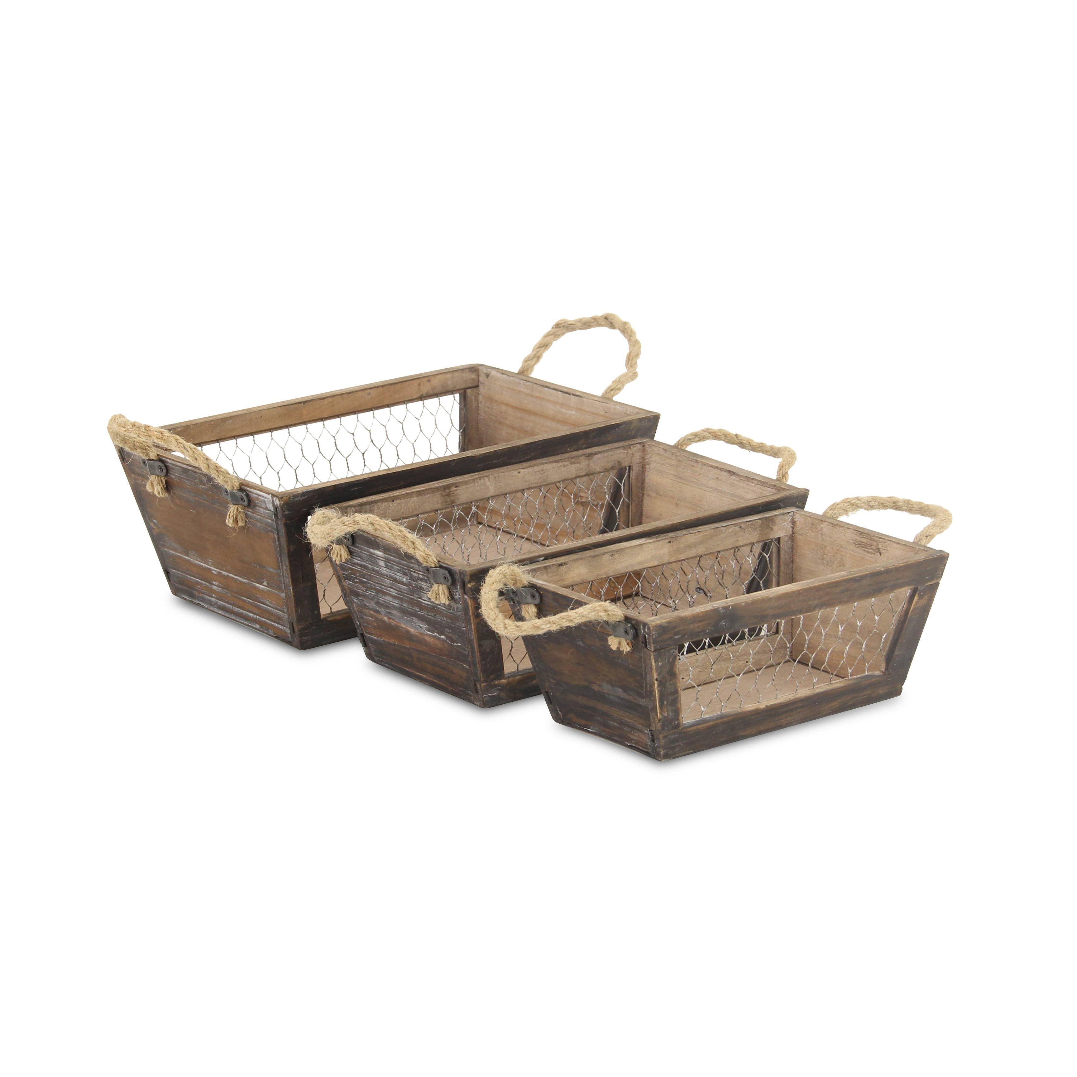 Cheungs Home Decor – wholesale Basket – Irona Set of 3 Tapered Wood & Wire Crates5