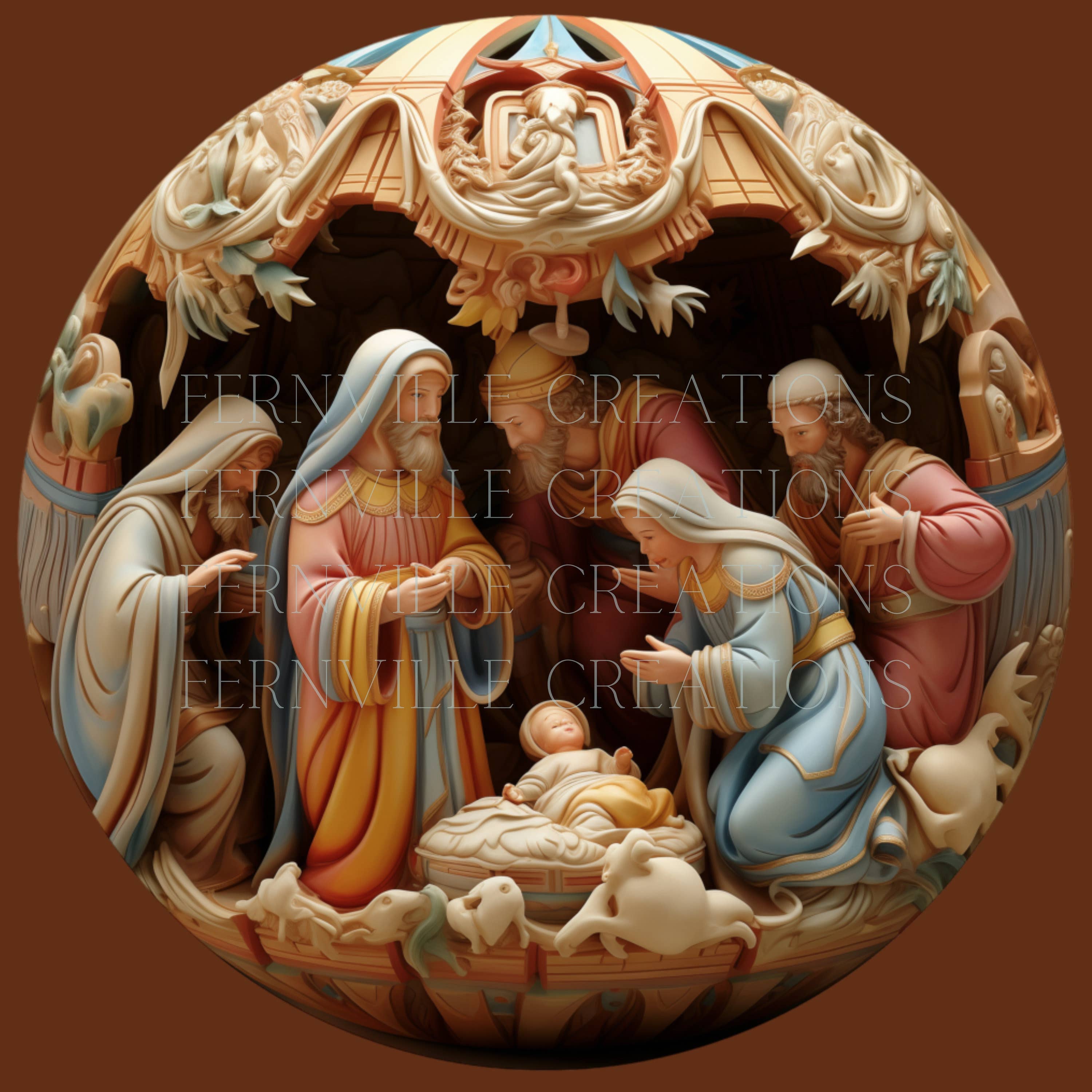 Fernville Creations - Wholesale Ornament - Christmas Nativity Flat Disc Ornament, Religious Gift2