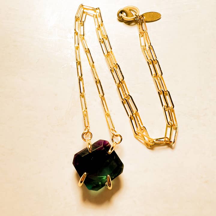 Santore Jewelry Company - Wholesale Pendant/Charm Necklace - Alexandria: Fluorite Emerald Cut Necklace on Paperclip Chain