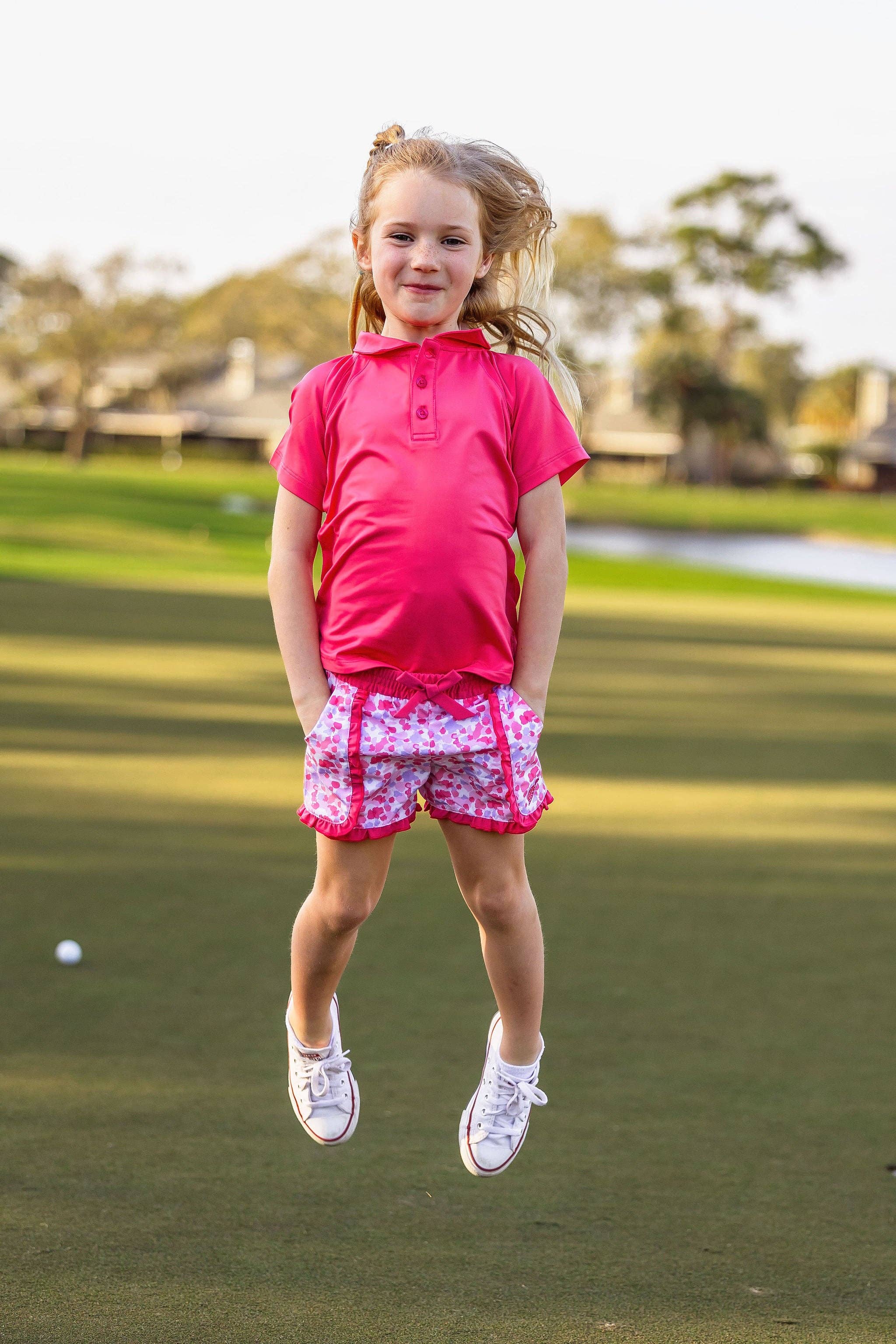 Turtles and Tees - Wholesale T-Shirt - Kids - Girls Toddler Mini Reagan Cap Sleeve Polo -Raspberry1