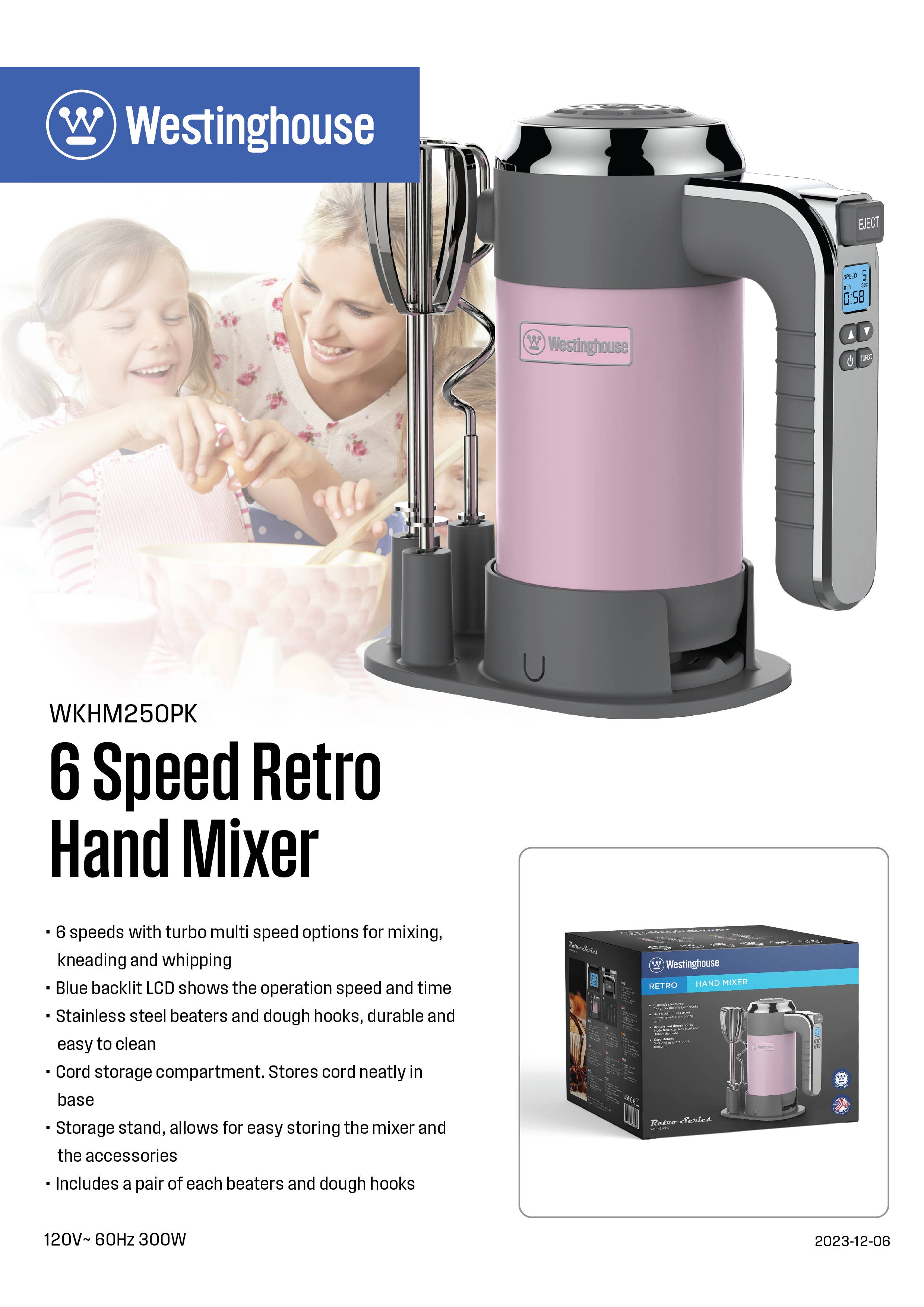 Westinghouse - Wholesale Kitchen Appliance - Westinghouse 5-Speed Hand Mixer with Base - Retro Series6