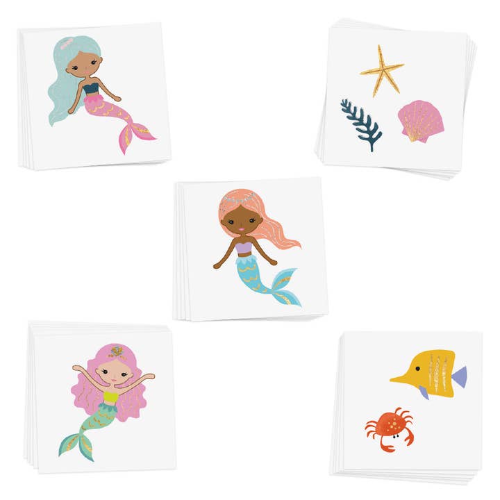 MERMAID LAGOON kids metallic temporary tattoo variety set for wholesale by Flash Tattoos