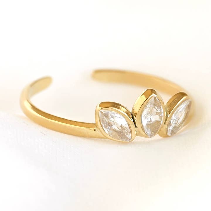 Diamond Lotus Ring - Stainless Steel Adjustable Flower Ring for wholesale by Blueyejewelry