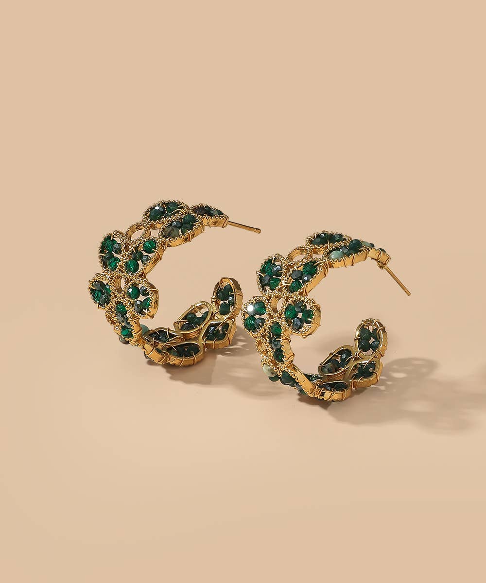 Blossom bijoux – Brincos de argola por atacado – Brincos de pino em aço inoxidável com contas de cristal 25BOA0042