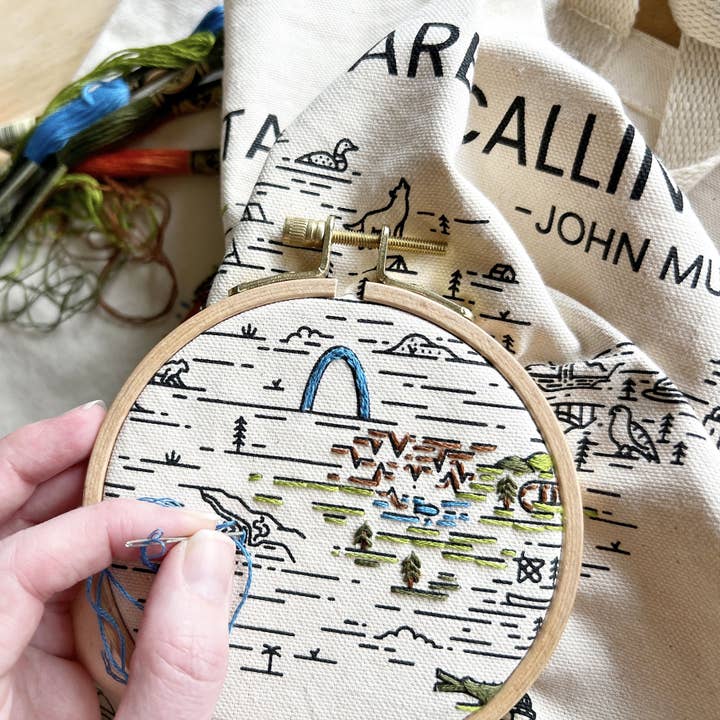 Rosanna Diggs Embroidery - Wholesale DIY Craft Kit - The Mountains Are Calling Tote Bag Embroidery Kit5