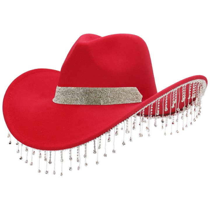 Cap Zone - Wholesale Cowboy Hat - Women's - Crystal Band Bling Rhinestone Fringe Cowgirl Ha4