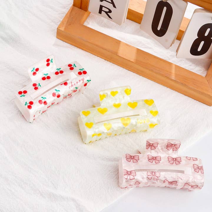 NINEXIS - Wholesale Hair Clip - Women's - CWAHA1610_CHERRY HEART STRAWBERRY RECTANGLE HAIR CLAW CLIP8