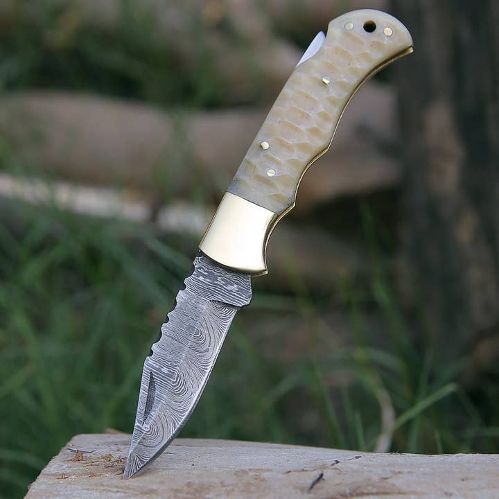 Shokunin USA - Wholesale Pocket Knife/Holder - Phoenix Pocket Knife With Forged Bone Handle