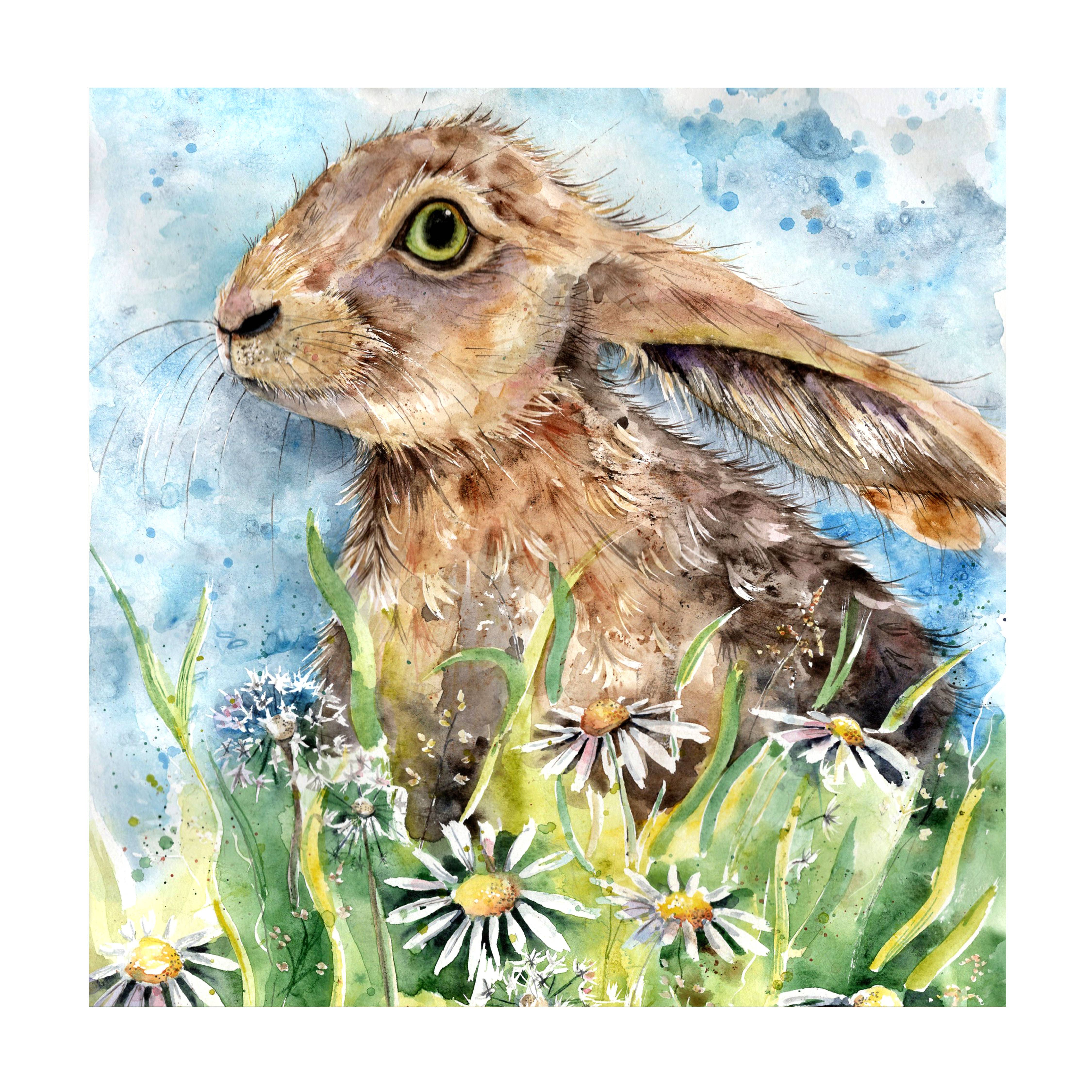 Lookwhatdebbiedid - Vente Carte de vœux classique - Carte de vœux aquarelle mignonne de lièvre lapin sautillant1