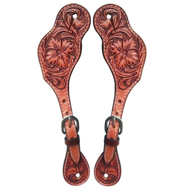 HILASON - Wholesale Horseback Riding Gear - Spur Strap American Leather Floral Carving Hand Paint
