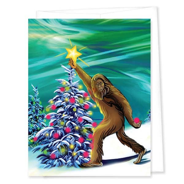 Storfot och Aurora Borealis Julkort (5x7/A7) för wholesale av Linda Sholberg Art