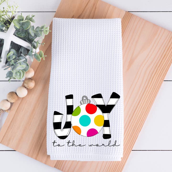 Joy To The World Christmas Kitchen Dish Towel for wholesale by Painted Skies
