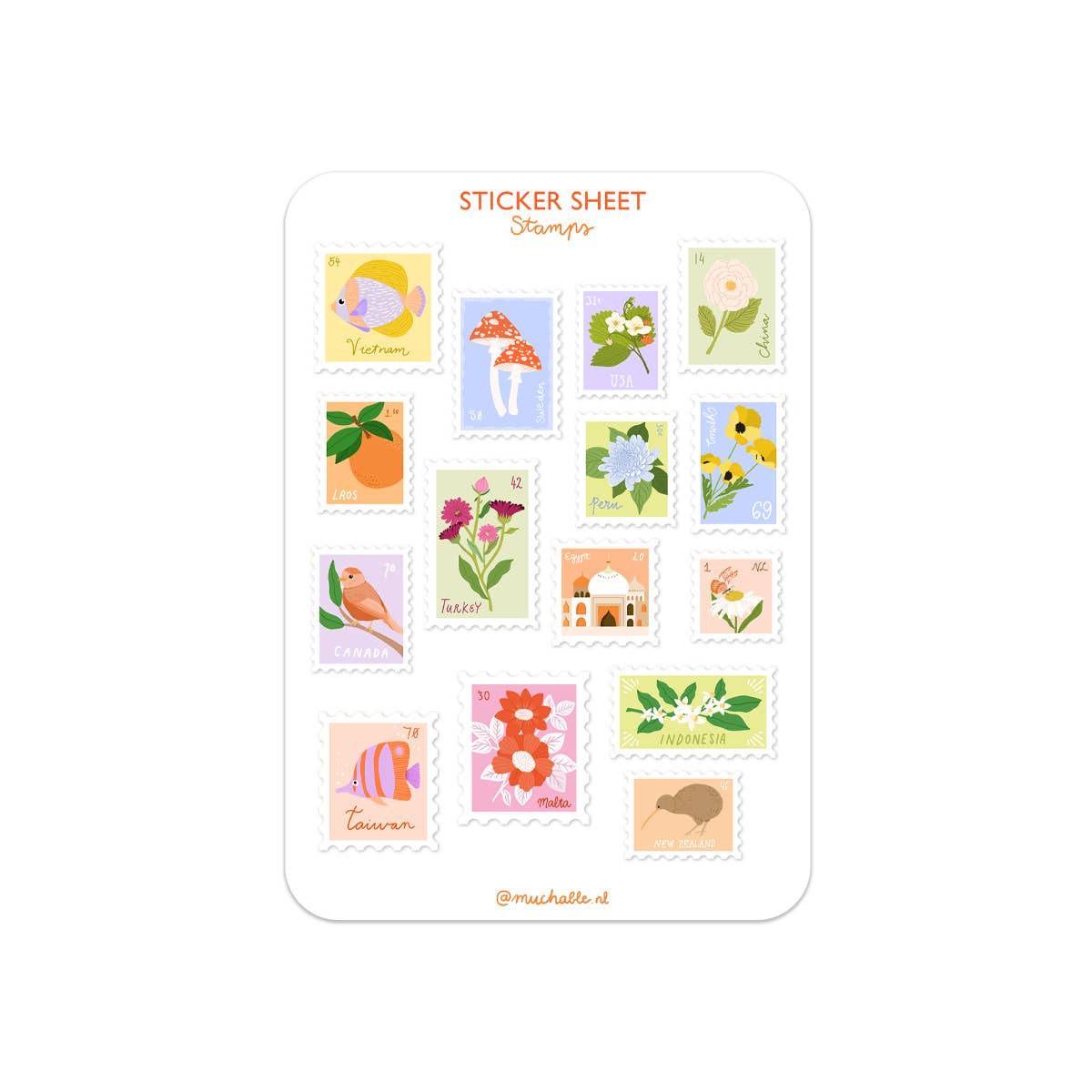 Muchable - Wholesale Sticker - A6 sticker sheet - illustration stamps