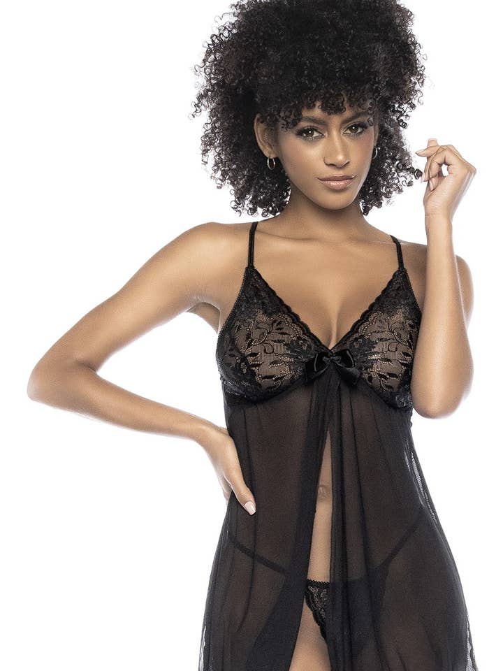 Babydoll aus Spitze und schwarzem Netz, offen am -MAL7501BLK für den Großhandel von Mapalé