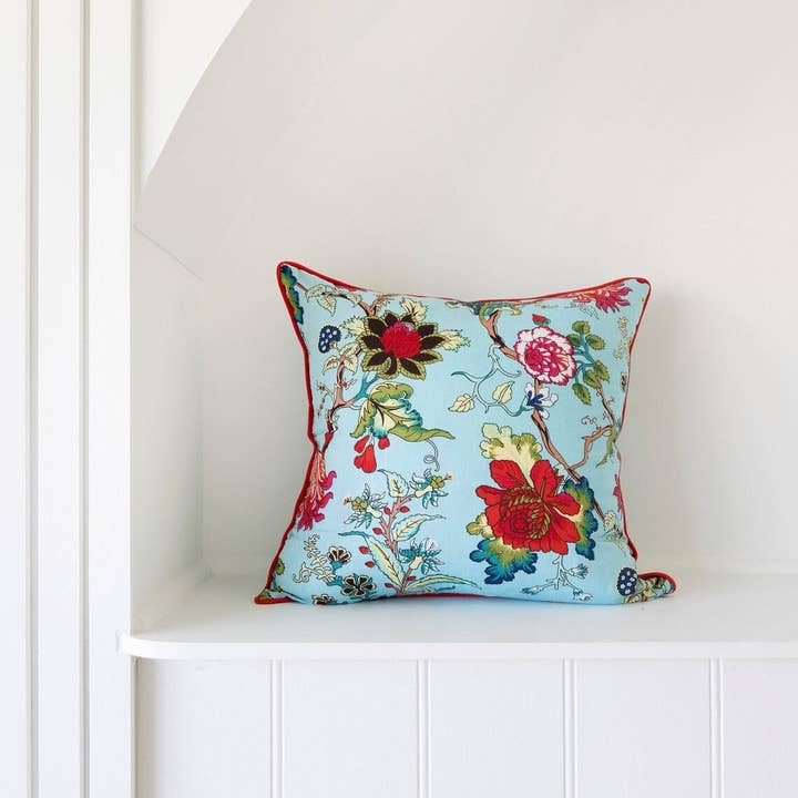 Housse de Coussin Florale Mexicaine Frida - Arbre de Vie Turquoise pour la vente par Glamthread