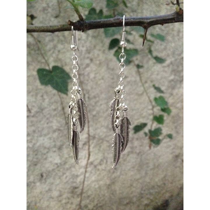 5T3 triple feather earrings, silver plated for wholesale by Volare