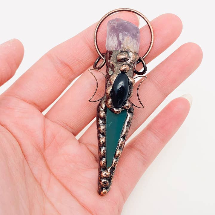 Mio Queena – wholesale Spiritual stone/crystal – Vintage Amethyst Agate Scepter Pendant - CS