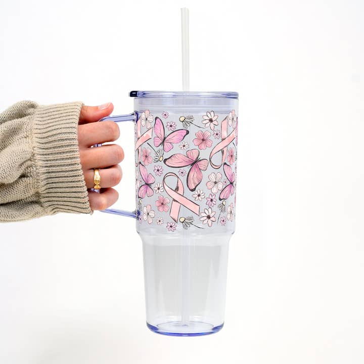 Breast Cancer Awareness Tumbler With Lid and Straw for wholesale by Sip-Sip Hooray!
