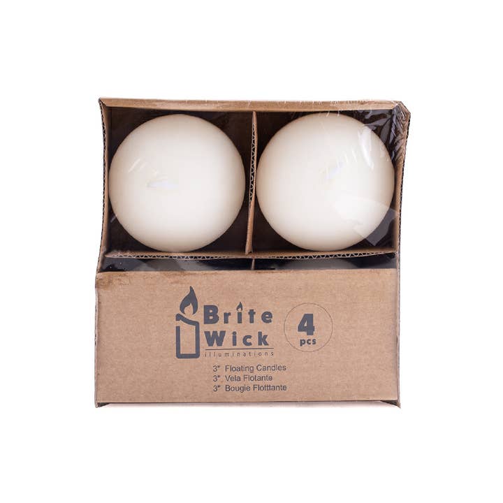 White 3 Inch Floating Candles - White- 4pc/pack for wholesale on Faire