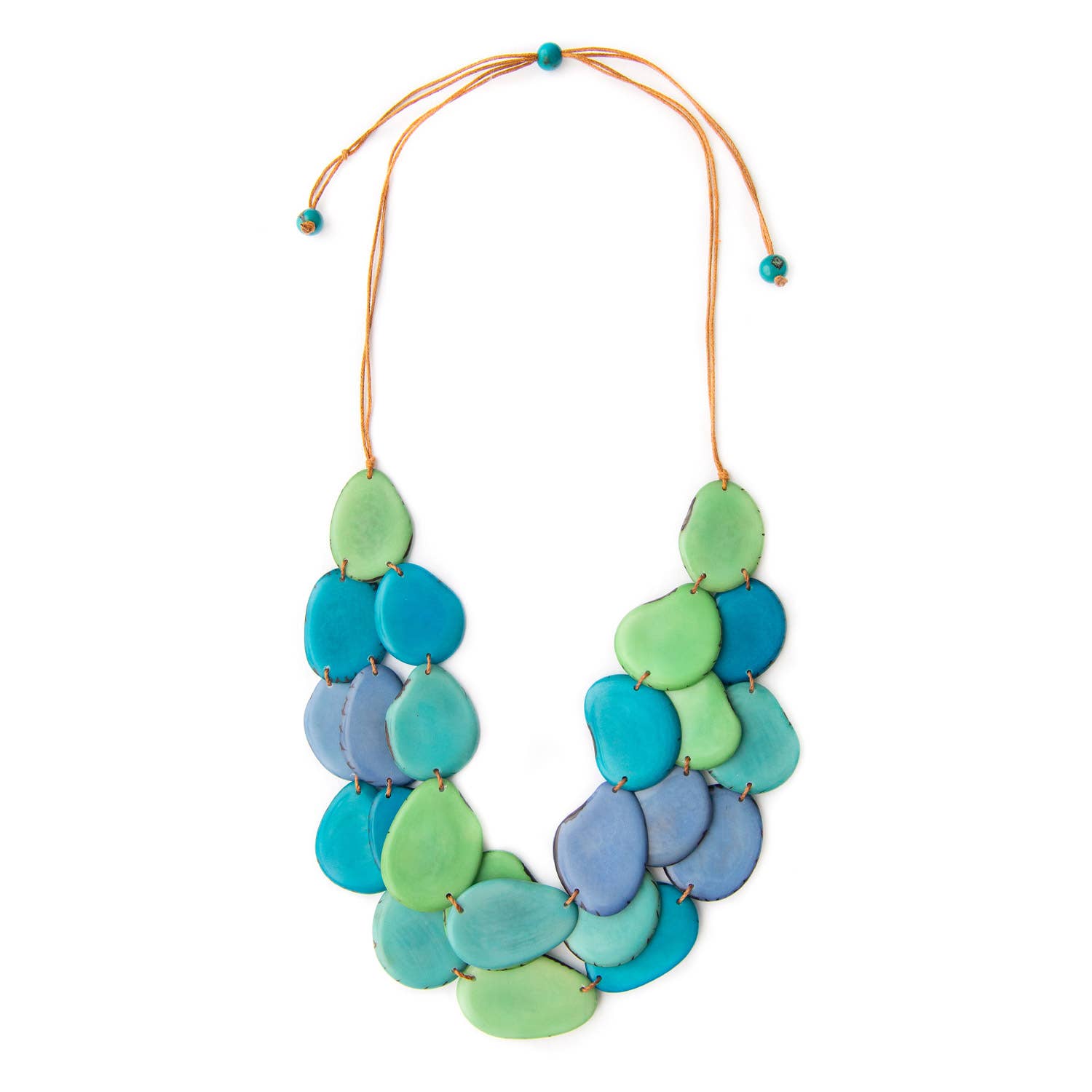 Organic Tagua Jewelry - Vente Collier de perles - Collier Amigas avec tranches plates de tagua superposées10