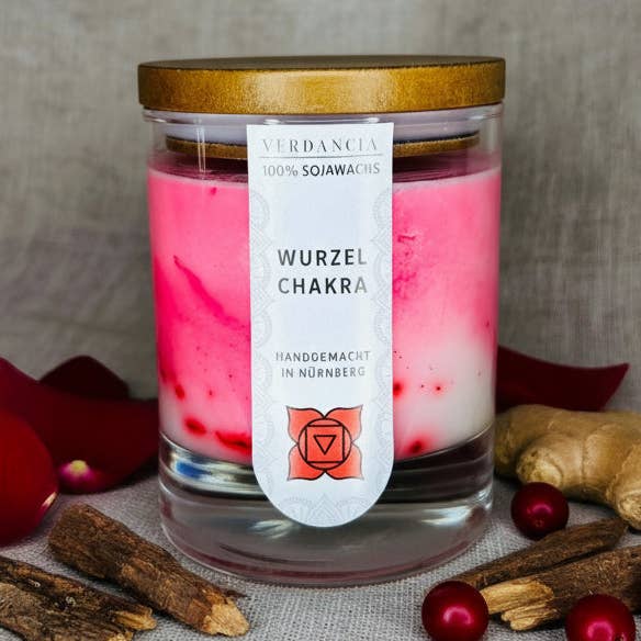 Soja geurkaars - "Wortelchakra" - Yogakaars voor wholesale door Verdancia