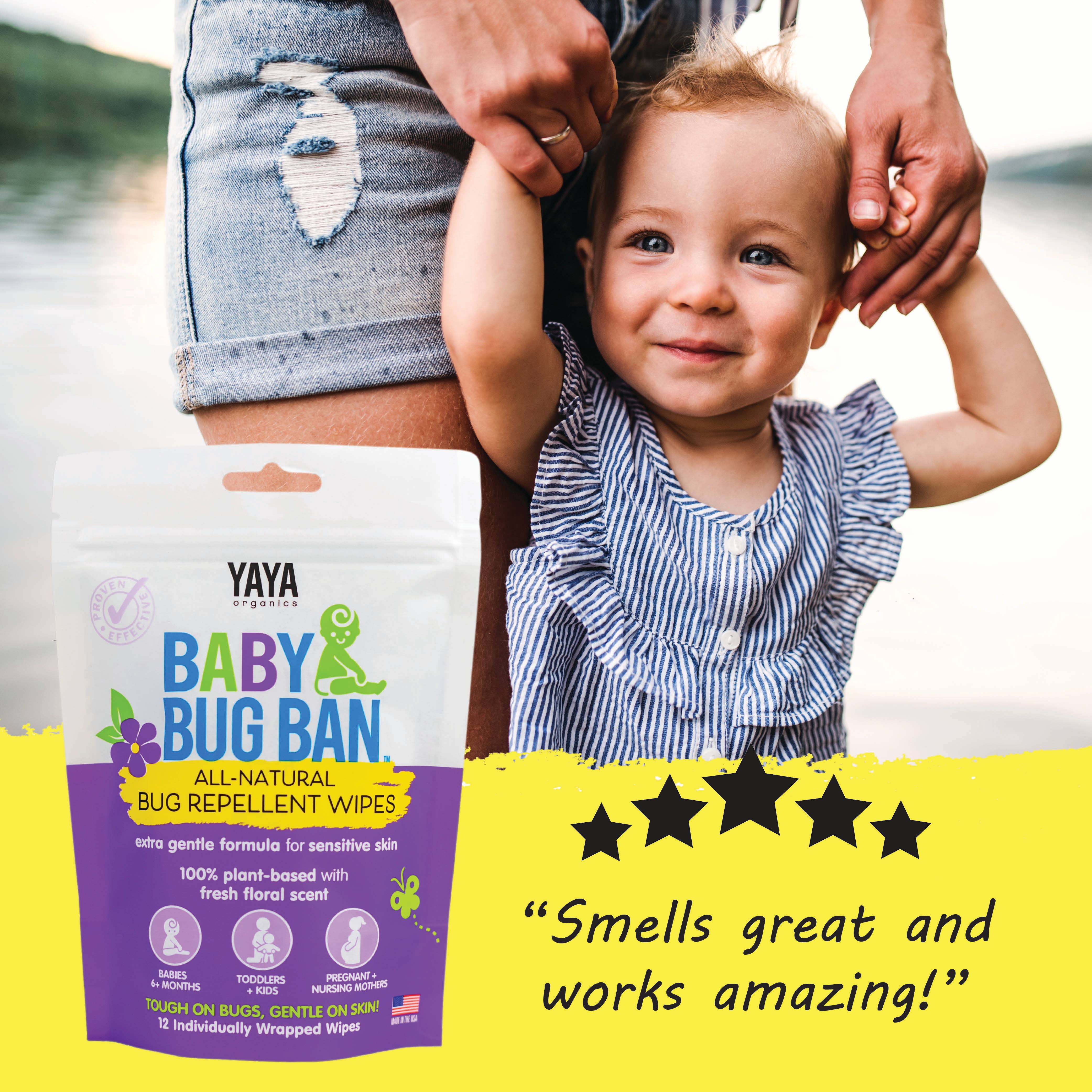 YAYA Organics - Wholesale Insect Repellent - Baby Bug Ban Wipes - 12 pack pouch6