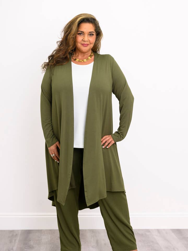 Priscilla Jacket, Khaki, Bamboo for wholesale by Blue Sky Clothing Co LLC