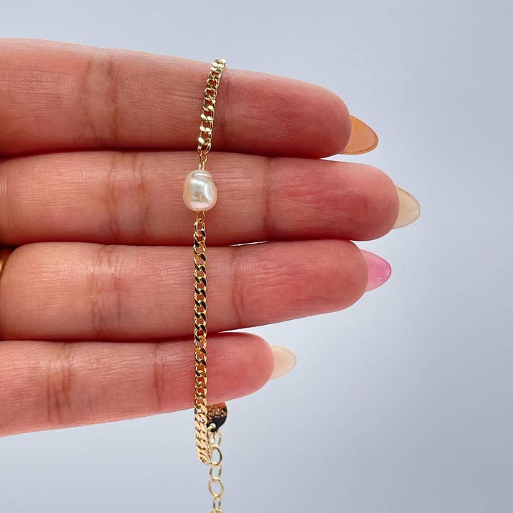 Milie - Vendita all'ingrosso Parure di gioielli - Catena a maglia cubana 18k GF, girocollo di perle e braccialetto3