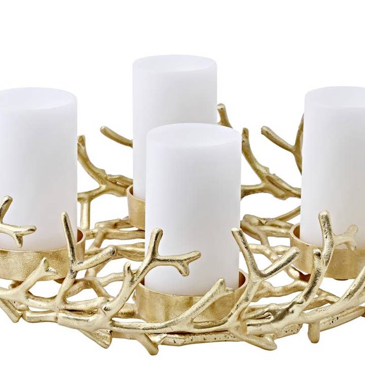 Advent Wreath Porus, Antler Design, Aluminum, Gold-colored for wholesale by EDZARD