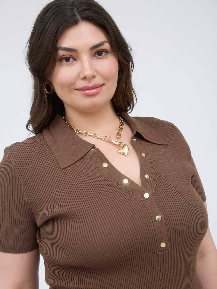 The Workshop Studio - Wholesale Knit Top - Women's - PLUS GOLD SNAP BUTTON SWEATER KNIT POLO9